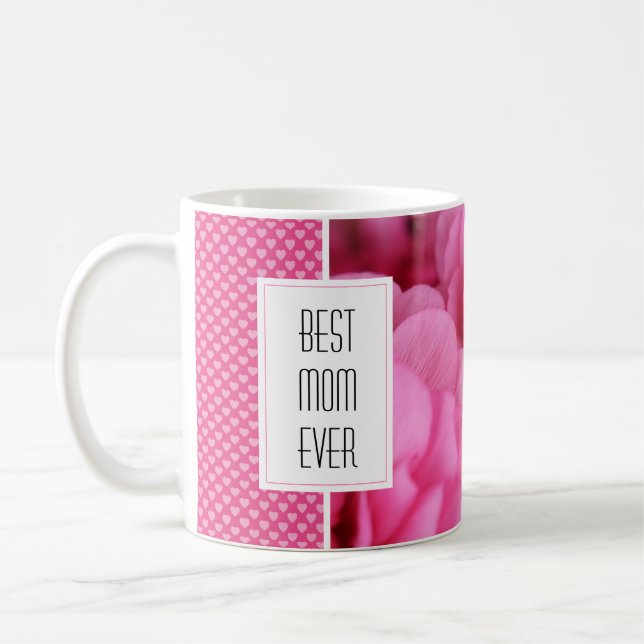 Rosa Flower & Hearts Bästa Mamma någonsin Kaffemugg (Vänster)