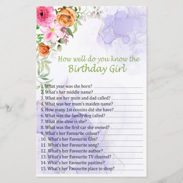 Rosa Flower Hur bra känner du till födelsedagsflic (Framsida)