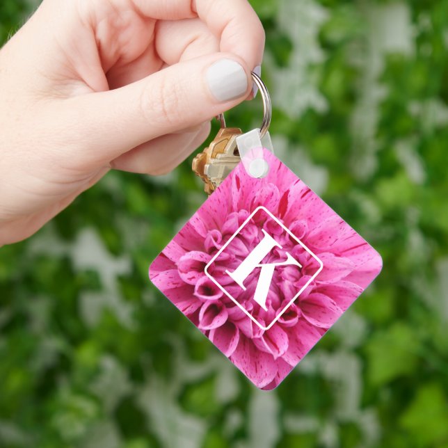 Rosa Flower Keychain med Monogram Nyckelring (Hand)