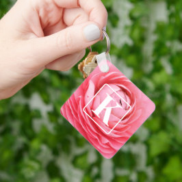 Rosa Flower Keychain med Monogram Nyckelring