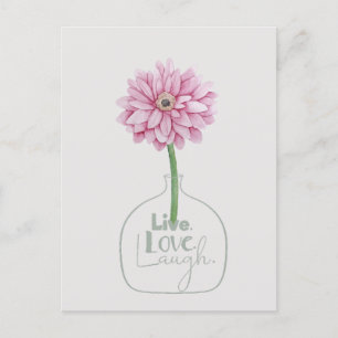 Rosa Flower Live Kärlek Laugh Vykort
