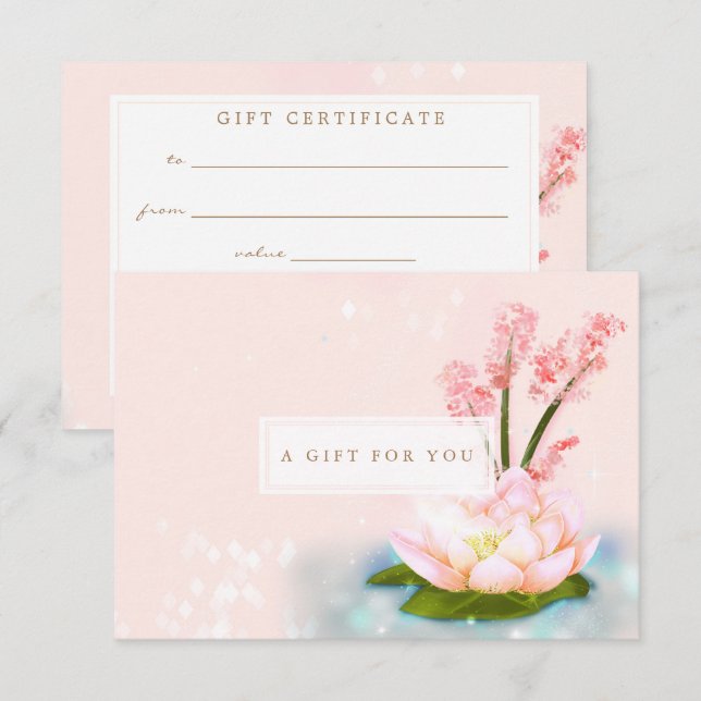 Rosa Flower Lotus Yoga Spa Gift-certifikat Inbjudningar (Fram/baksida)