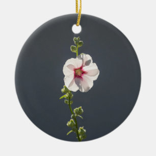 Rosa Flower Mallow grönt löv på mörk grått Julgransprydnad Keramik