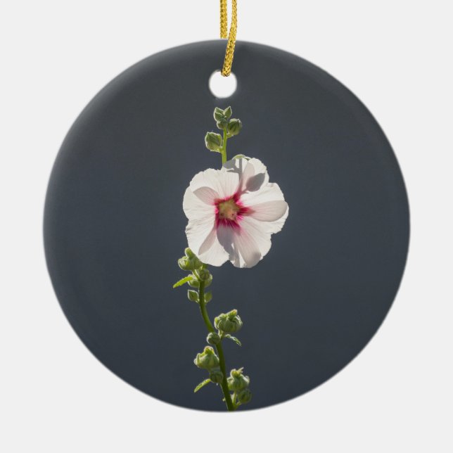 Rosa Flower Mallow grönt löv på mörk grått Julgransprydnad Keramik (Framsidan)