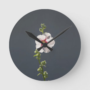 Rosa Flower Mallow grönt löv på mörk grått Rund Klocka