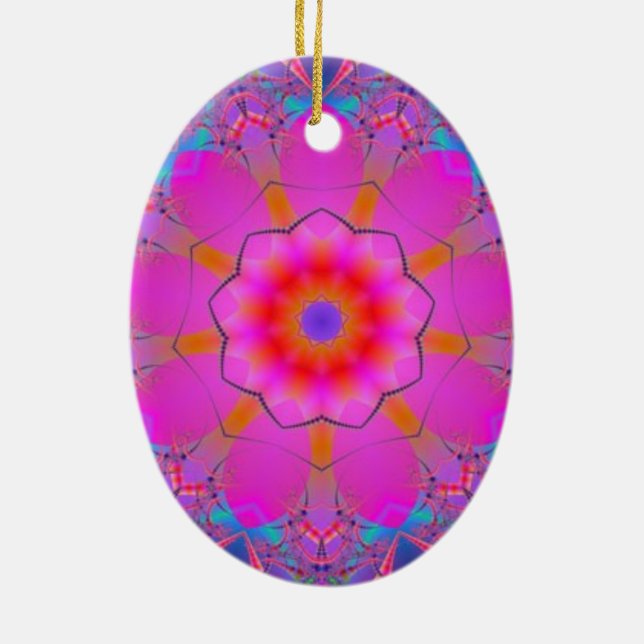 Rosa Flower Mandala Julgransprydnad Keramik (Baksidan)