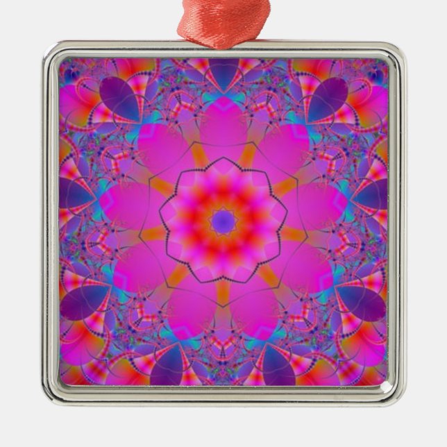 Rosa Flower Mandala Julgransprydnad Metall (Framsidan)