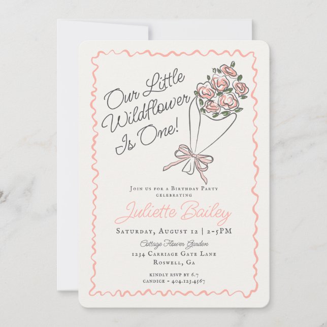 Rosa Flower Market Farm FBirthday Call Inbjudningar (Framsida)