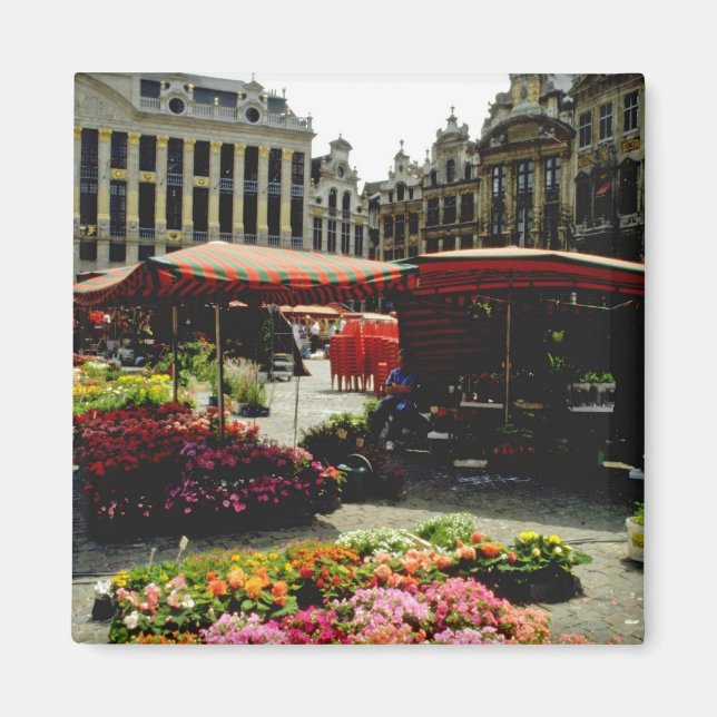 Rosa Flower market in main square, Bryssel, Belgi Magnet (Framsidan)