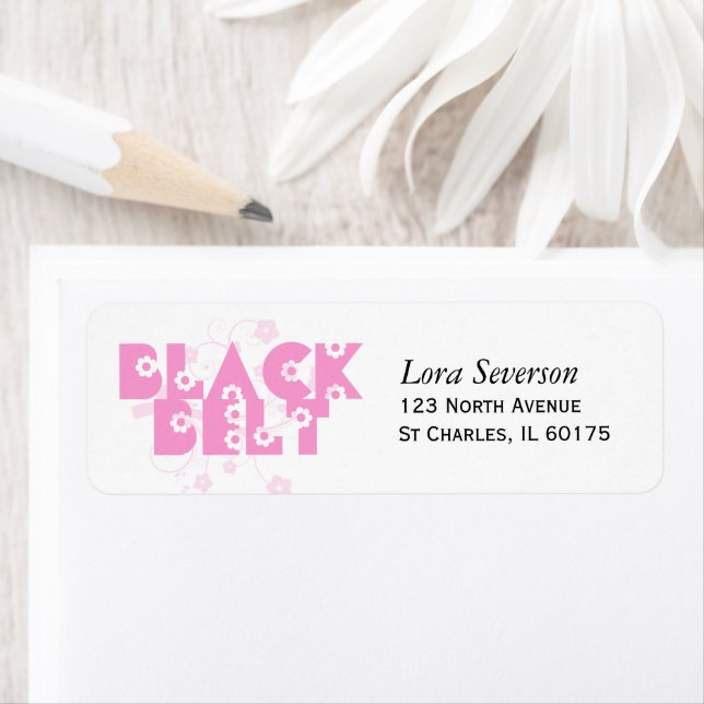 Rosa Flower Martial Arts Black Bälte Returadress Etikett (Insitu)