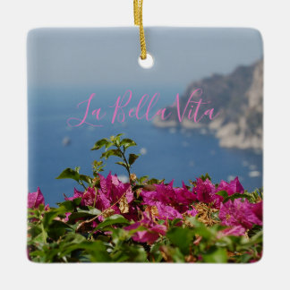 Rosa Flower med Ocean View på Capri, Italien Julgransprydnad Keramik