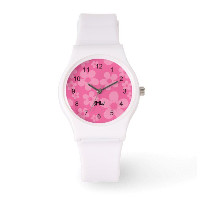 Rosa Flower Monogram Armbandsur (Framsida)
