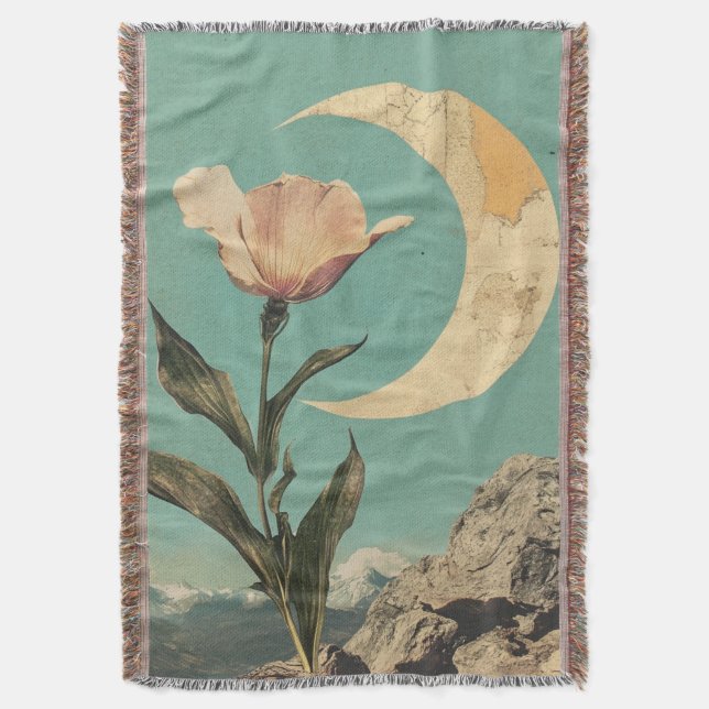 Rosa Flower och Crescent Måne Filt (Framsidan Vertikal)