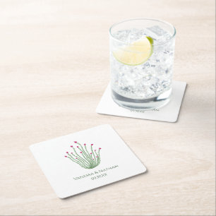 Rosa Flower Ocotillo Cactus Bröllop Cocktail Hour Underlägg Papper Kvadrat