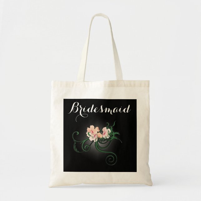 Rosa Flower på Black Bridesmaid Gift Tygkasse (Framsidan)