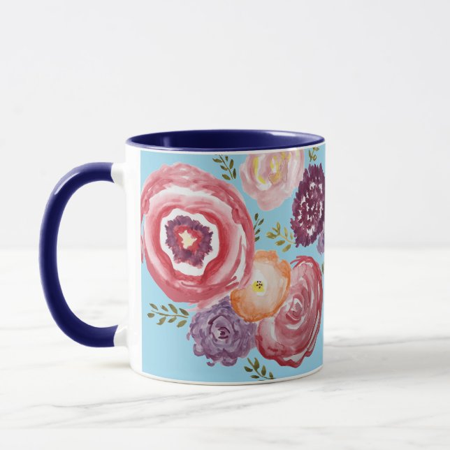 Rosa Flower Painting Bouquet Coffee Mugg (Vänster)