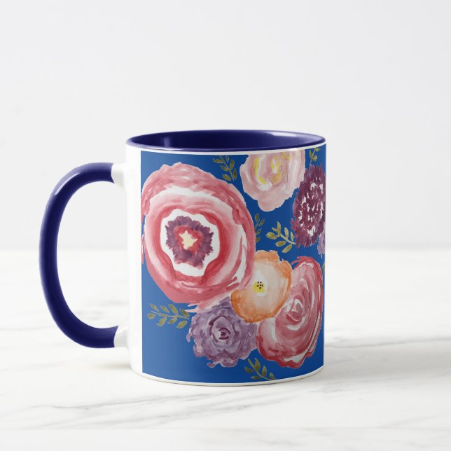 Rosa Flower Painting Bouquet Coffee Mugg (Vänster)