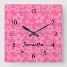 Rosa Flower Patternated Wall Clock Fyrkantig Klocka