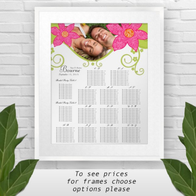 Rosa Flower SeatingChart-Bordsnumret Alfabetiskt Poster (Skapare uppladdad)