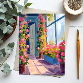 Rosa Flower Shop Ro Blommigt Painting Vykort