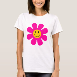Rosa Flower Smiling Ansikte T-Shirt