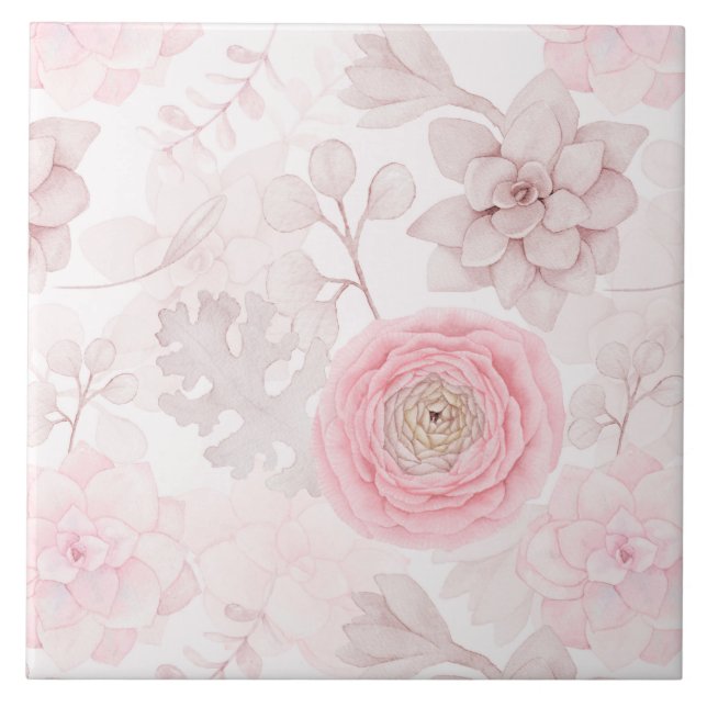 Rosa Flower Succulation Illustration Summer Mönste Kakelplatta (Framsidan)