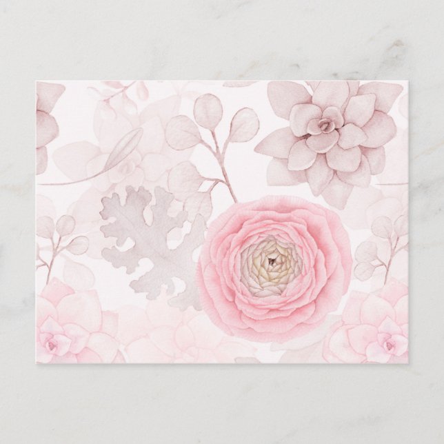 Rosa Flower Succulation Illustration Summer Mönste Vykort (Framsida)