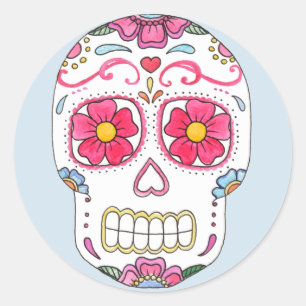 Rosa Flower Sugar Skull Runt Klistermärke