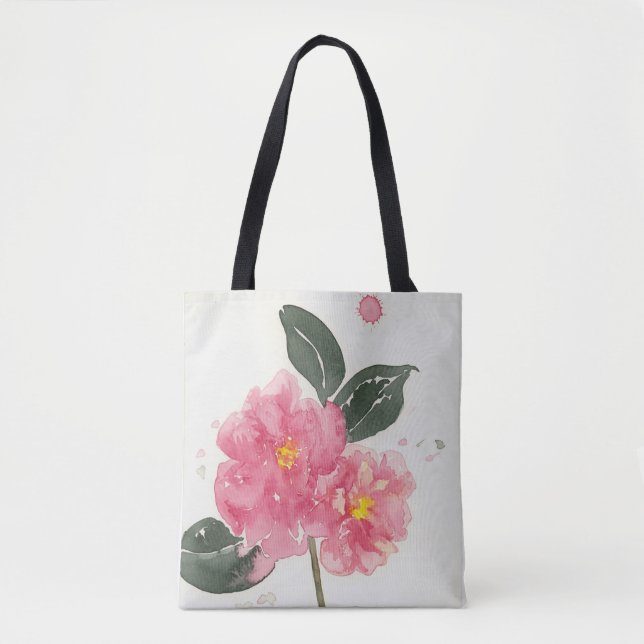 Rosa Flower Tote Bag Tygkasse (Framsida)