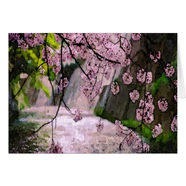 Rosa Flower Träd Hälsningskort (Framsidan Horizontal)