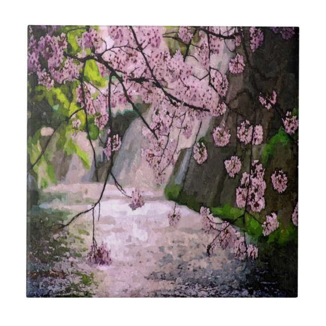 Rosa Flower Träd Kakelplatta (Framsidan)