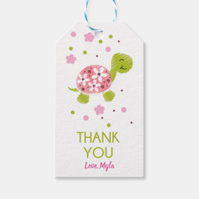 Rosa Flower Turtle Gift Märkre Presentetikett (Framsidan)