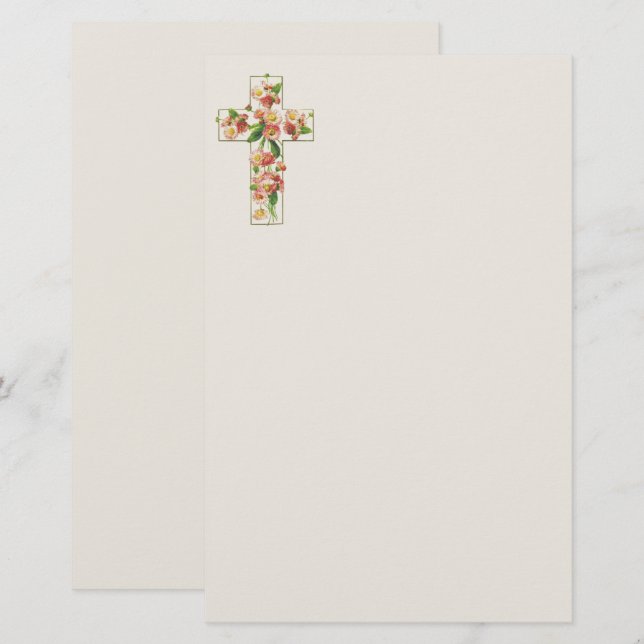 Rosa Flowered Kor Stationery Brevpapper (Fram/baksida)
