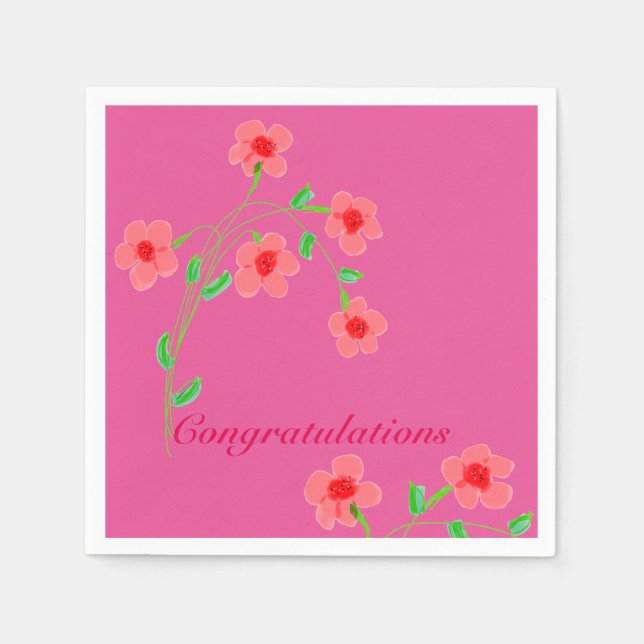 Rosa Flowered Napkins Pappersservett (Framsidan)