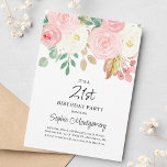 Rosa Flowers 21:a födelsedag Party Inbjudningar<br><div class="desc">Söt  rosa- och krämvattenfärgblommor med guld och grönt designad 21-dagars festinbjudan. Trendig modern text som du kan anpassa efter dina party behov.</div>