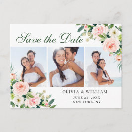  Rosa Flowers 3 PHOTO Bröllop spara datum Vykort