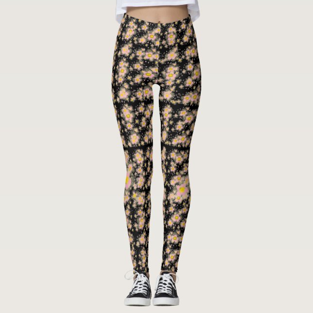 Rosa Flowers Abstrakt Black Leggings (Framsida)