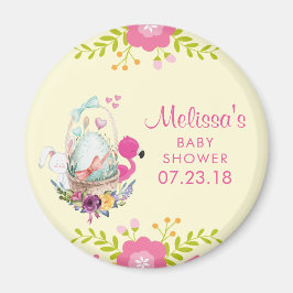 Rosa Flowers, Ägg, Flamingo och Bunny Baby Shower Magnet