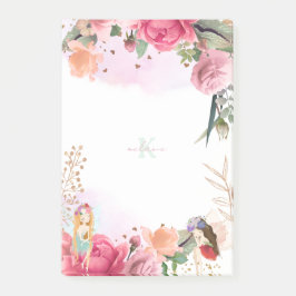 Rosa Flowers and Älvors Girl Post-it Block