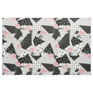 Rosa Flowers and Black Dots CHANGE BAKGRUND Tyg