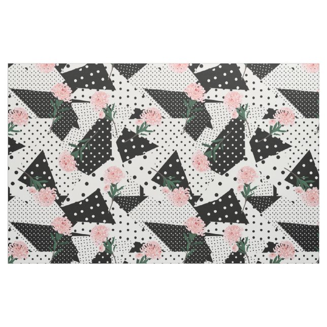 Rosa Flowers and Black Dots CHANGE BAKGRUND Tyg (Fat Quarter)