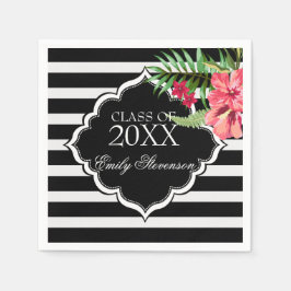 Rosa Flowers and Black Rand-Studenten Pappersservett