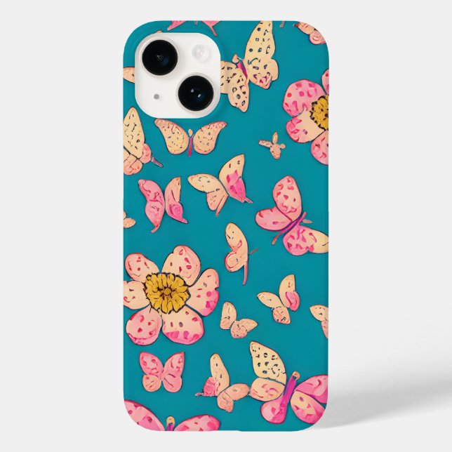 Rosa Flowers and Butterflies Mönster Background (Baksida)