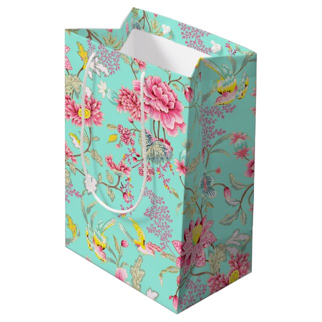 Rosa Flowers and Hummingbird Medium Gift Bag (Baksidan Vinklad)