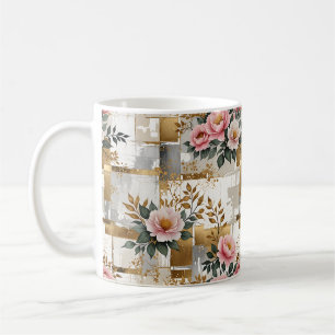 Rosa Flowers and Squares Kaffemugg