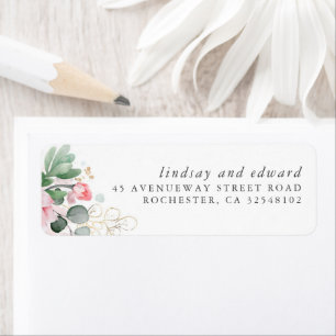 Rosa Flowers and Succulents Greenery Elegant Returadress Etikett