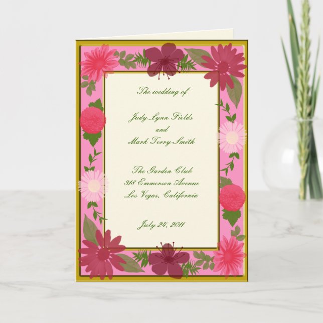 Rosa Flowers Anpassningsbar Program Card (Framsida)