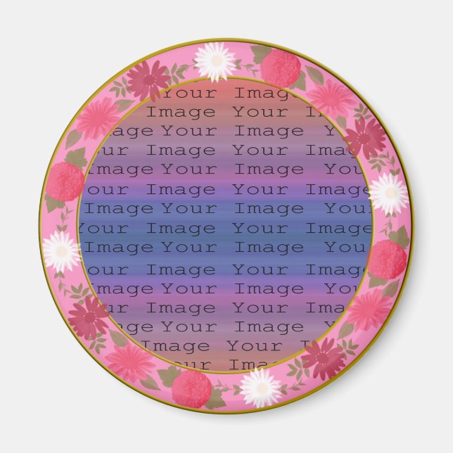 Rosa Flowers Anpassningsbar Round Magnet (Framsidan)