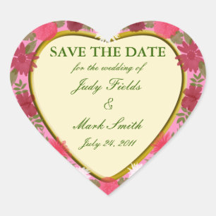 Rosa Flowers Anpassningsbar Save the Date Stickers Hjärtformat Klistermärke