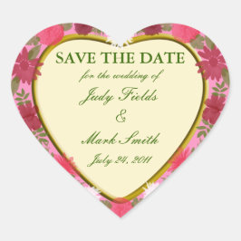 Rosa Flowers Anpassningsbar Save the Date Stickers Hjärtformat Klistermärke